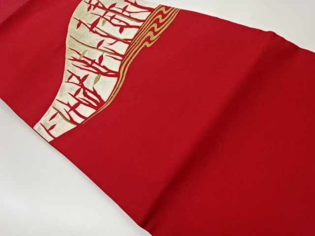 リサイクル　塩瀬金彩枝葉に抽象風景模様名古屋帯